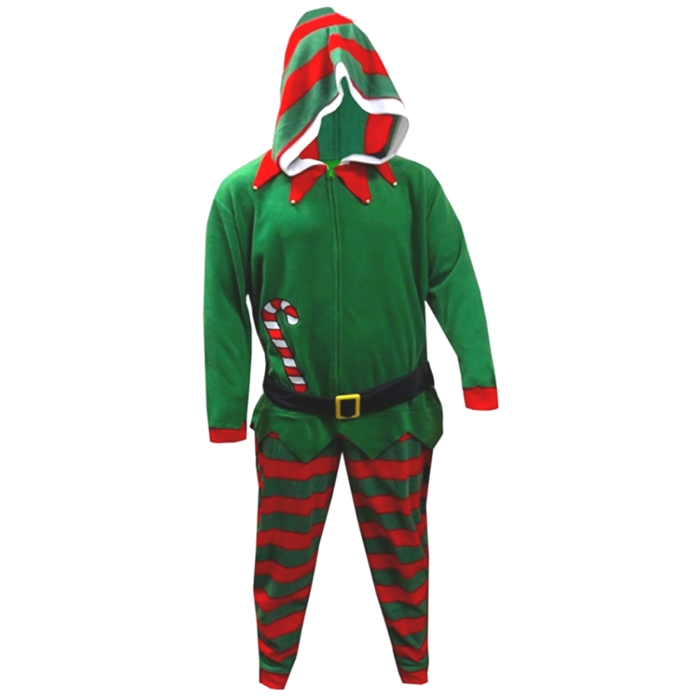 🎄MEN'S JINGLE BELLS CHRISTMAS ELF HOODED. *ONESIE PAJAMA.